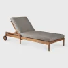 Jack Solid Teak Outdoor Adjustable Lounger, Mocha Fabric