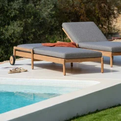Jack Solid Teak Outdoor Adjustable Lounger, Mocha Fabric