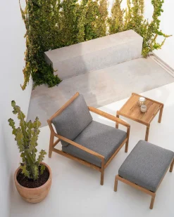 Jack Solid Teak Outdoor Footstool, Mocha