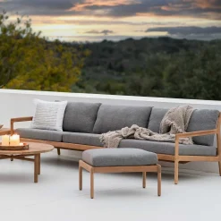 Jack Solid Teak Outdoor Footstool, Mocha