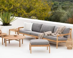 Jack Solid Teak Outdoor Footstool, Mocha