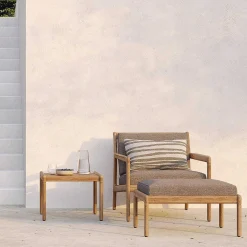Jack Solid Teak Outdoor Lounge Chair, Mocha Fabric