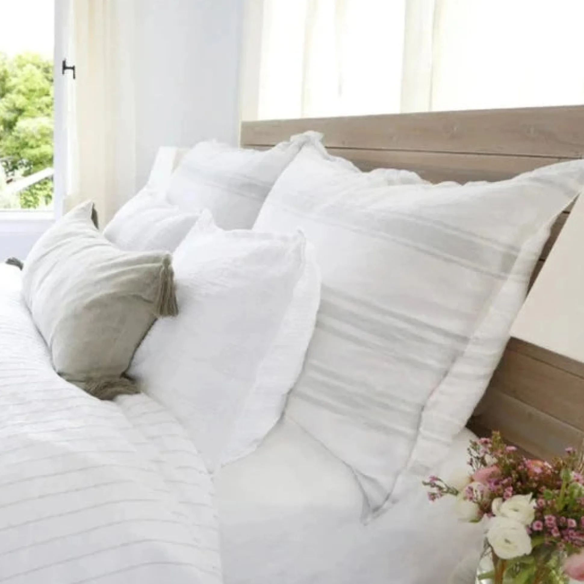 Jackson King Sham, White & Ocean^Be Home Cheap