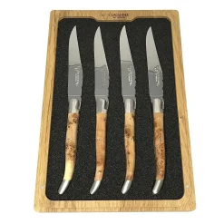 Laguiole en Aubrac Handcrafted Steak Knives, Set of 4, Juniper Wood
