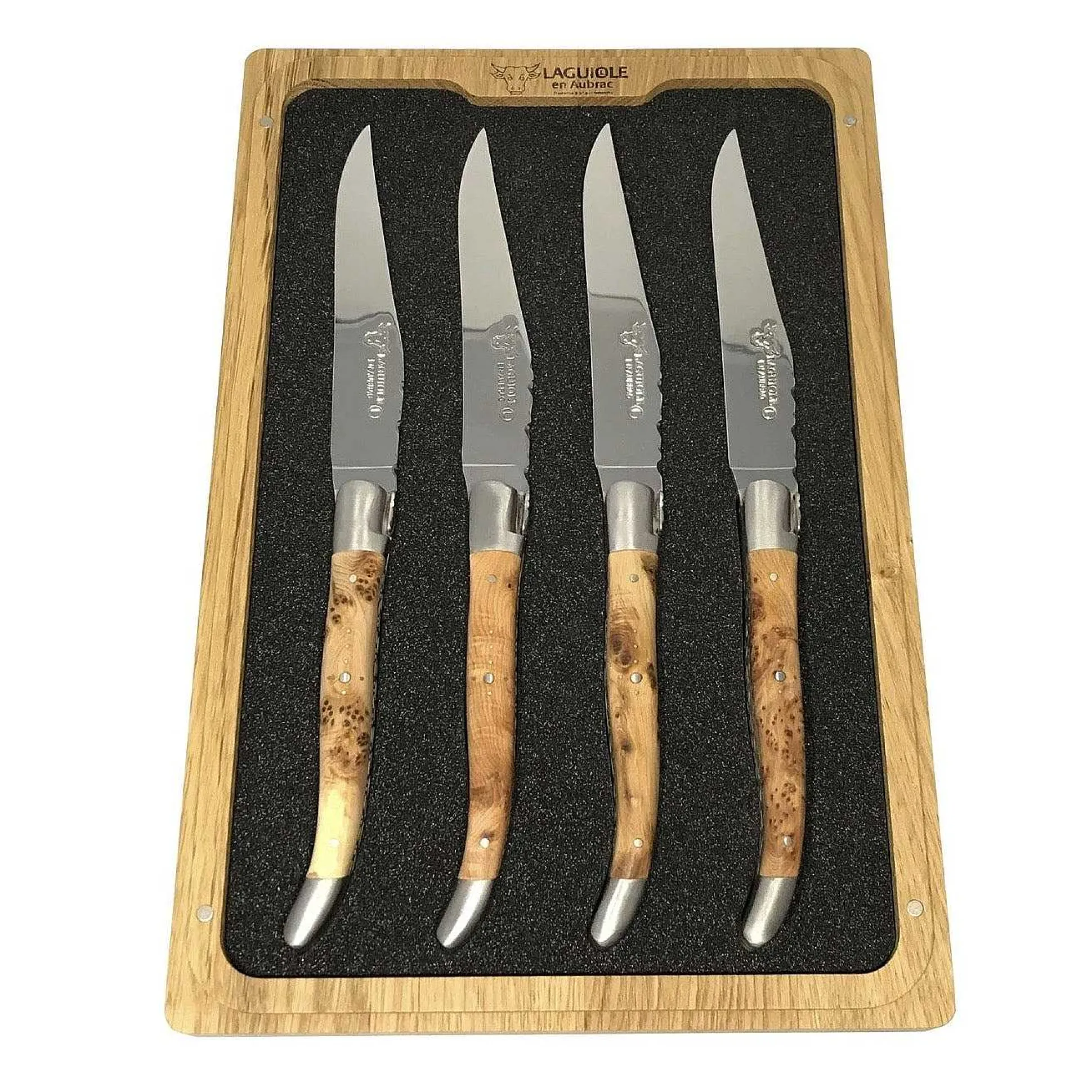 Laguiole en Aubrac Handcrafted Steak Knives, Set of 4, Juniper Wood