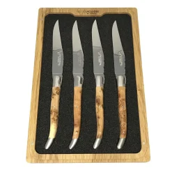 Laguiole en Aubrac Handcrafted Steak Knives, Set of 4, Juniper Wood^Be Home Cheap