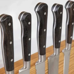Laguiole en Aubrac Kitchen Knives with Oak Block, Set of 6, Ebony