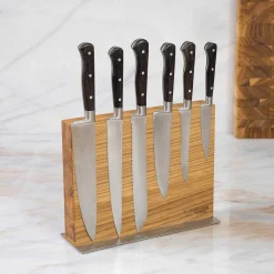 Laguiole en Aubrac Kitchen Knives with Oak Block, Set of 6, Ebony