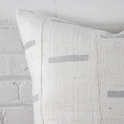 Mud Cloth Square Pillow, White with Grey Dashes^Be Home Outlet