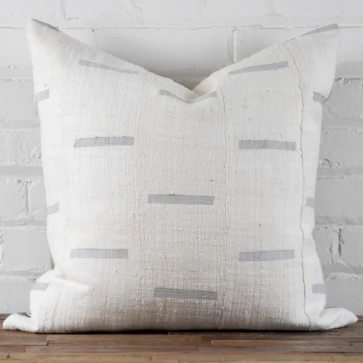 Mud Cloth Square Pillow, White with Grey Dashes^Be Home Shop