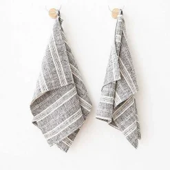 Multistripe Hand Towels, Set of 2, Black and White