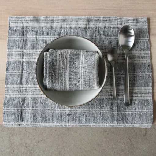 Multistripe Napkin, Black and Natural, Set of 4^Be Home Sale
