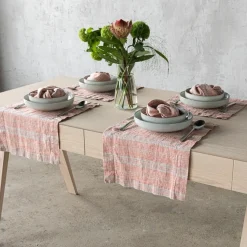 Multistripe Placemat, Brick and Natural, Set of 4^Be Home New