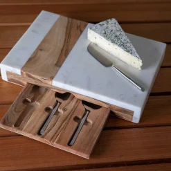Pavia Pocket Drawer Board with Matte Stainless Cheese Set