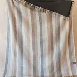 Recycled Wool Waterproof Picnic Blanket in Neutral Stripe - Brown Leat^Be Home Best