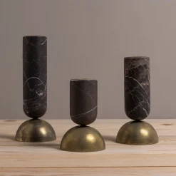 Reversible Candle Holders, Set of 3, Black Marble^Be Home Store