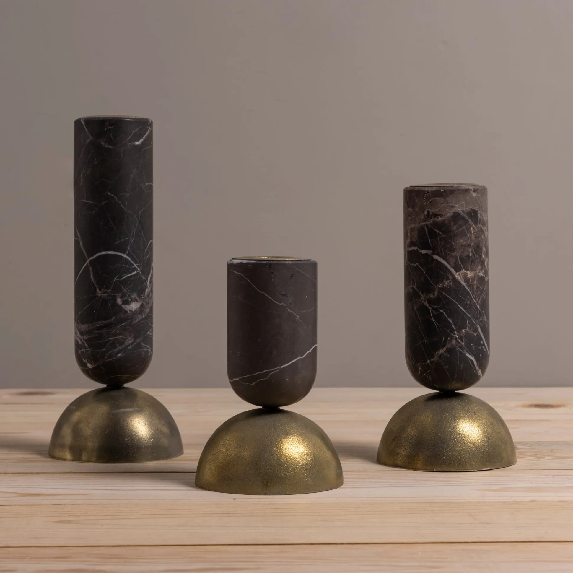 Reversible Candle Holders, Set of 3, Black Marble^Be Home Store