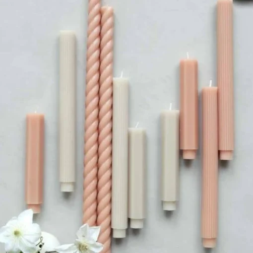 Ribbed Taper Candle, Set of 2, Parchment^Be Home Hot