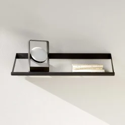 Ribbon Solid Black Oak Shelf with Black Metal, 27.5