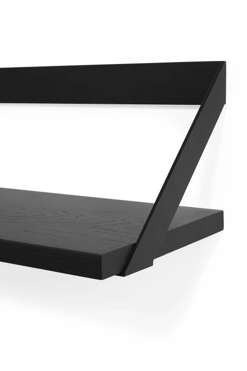Ribbon Solid Black Oak Shelf with Black Metal, 55"