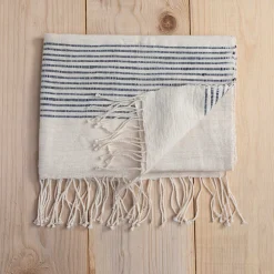 Riviera Striped Cotton Hand Towel, Natural with Navy
