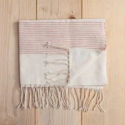Riviera Striped Cotton Hand Towel, Natural with Blush
