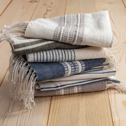 Riviera Striped Cotton Hand Towel, Natural with Blush