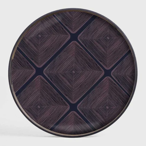 Round Glass Linear Squares Tray, Midnight, Small