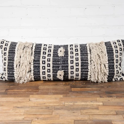 Sawyer Handwoven Rectangular Pillow, Ivory & Black^Be Home Clearance