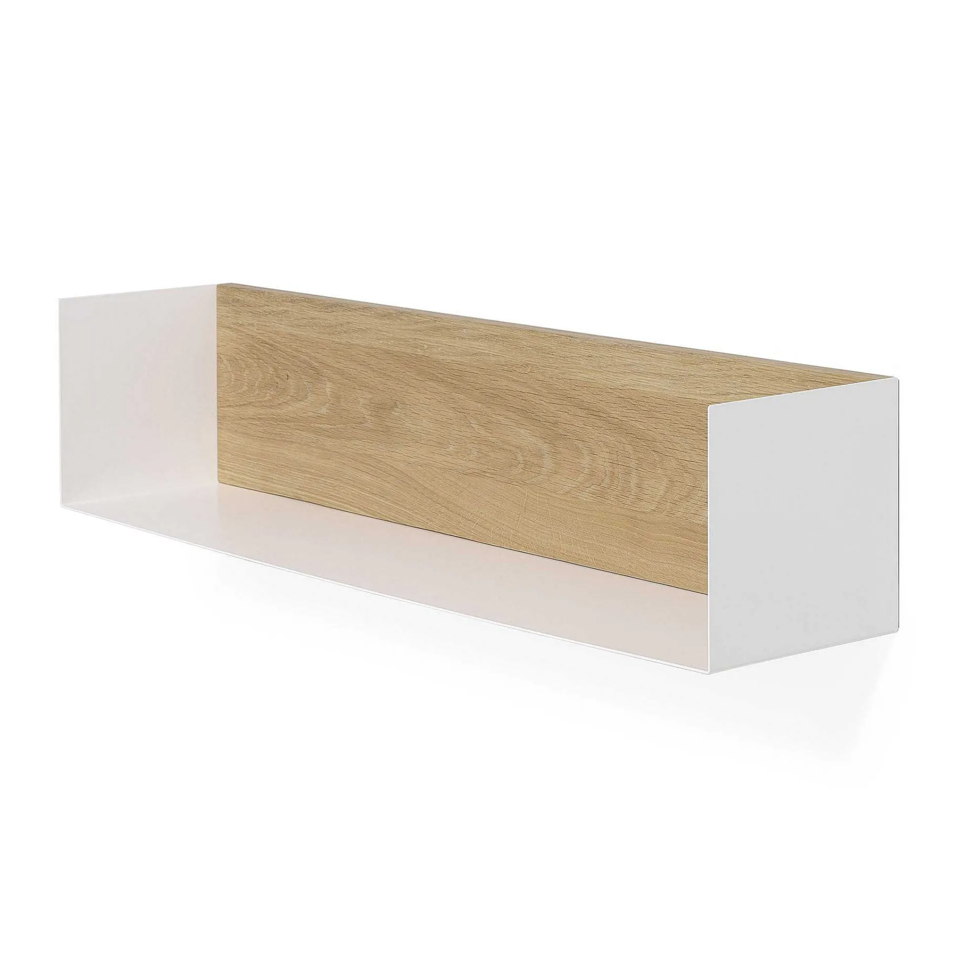 Solid Oak U Shelf with White Metal, 28"