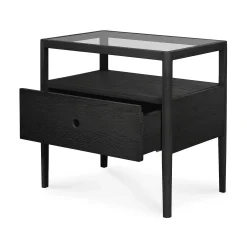 Spindle Solid Black Oak Bedside Table