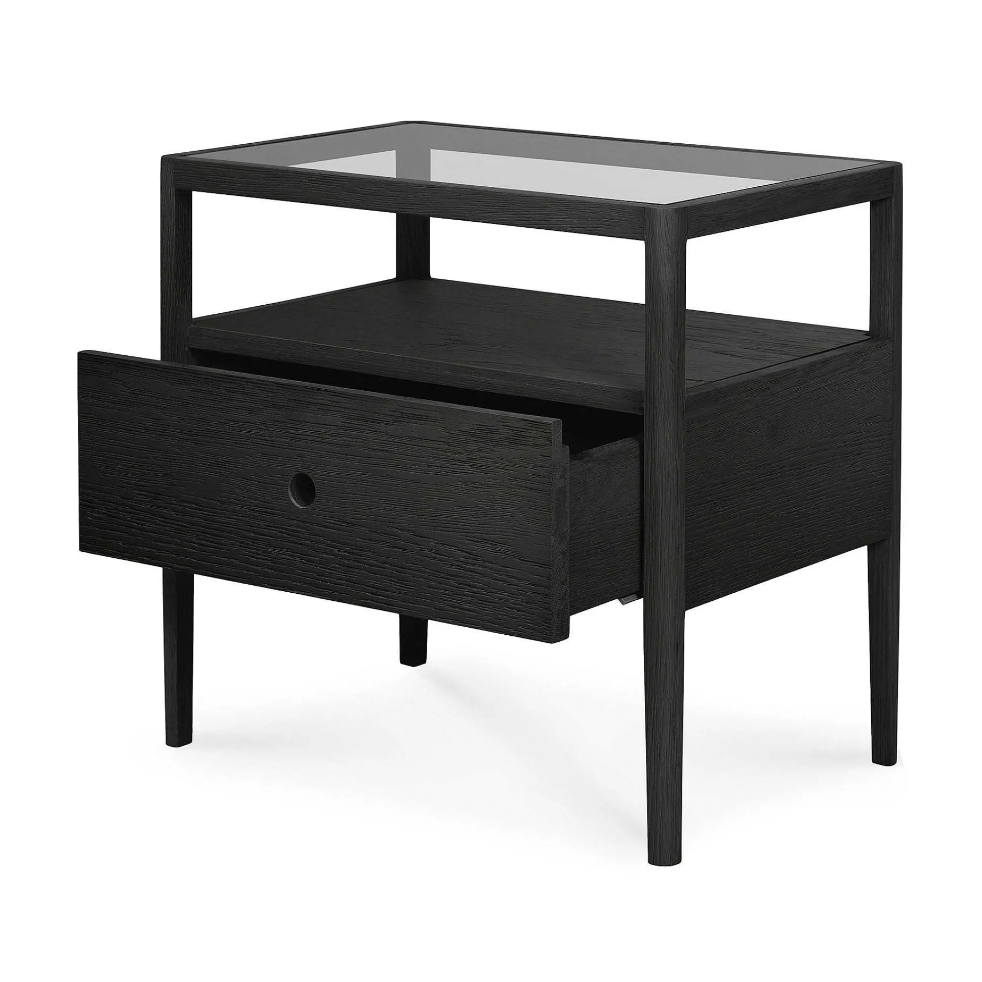 Spindle Solid Black Oak Bedside Table