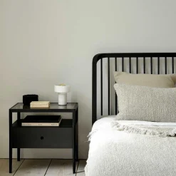 Spindle Solid Black Oak Bedside Table