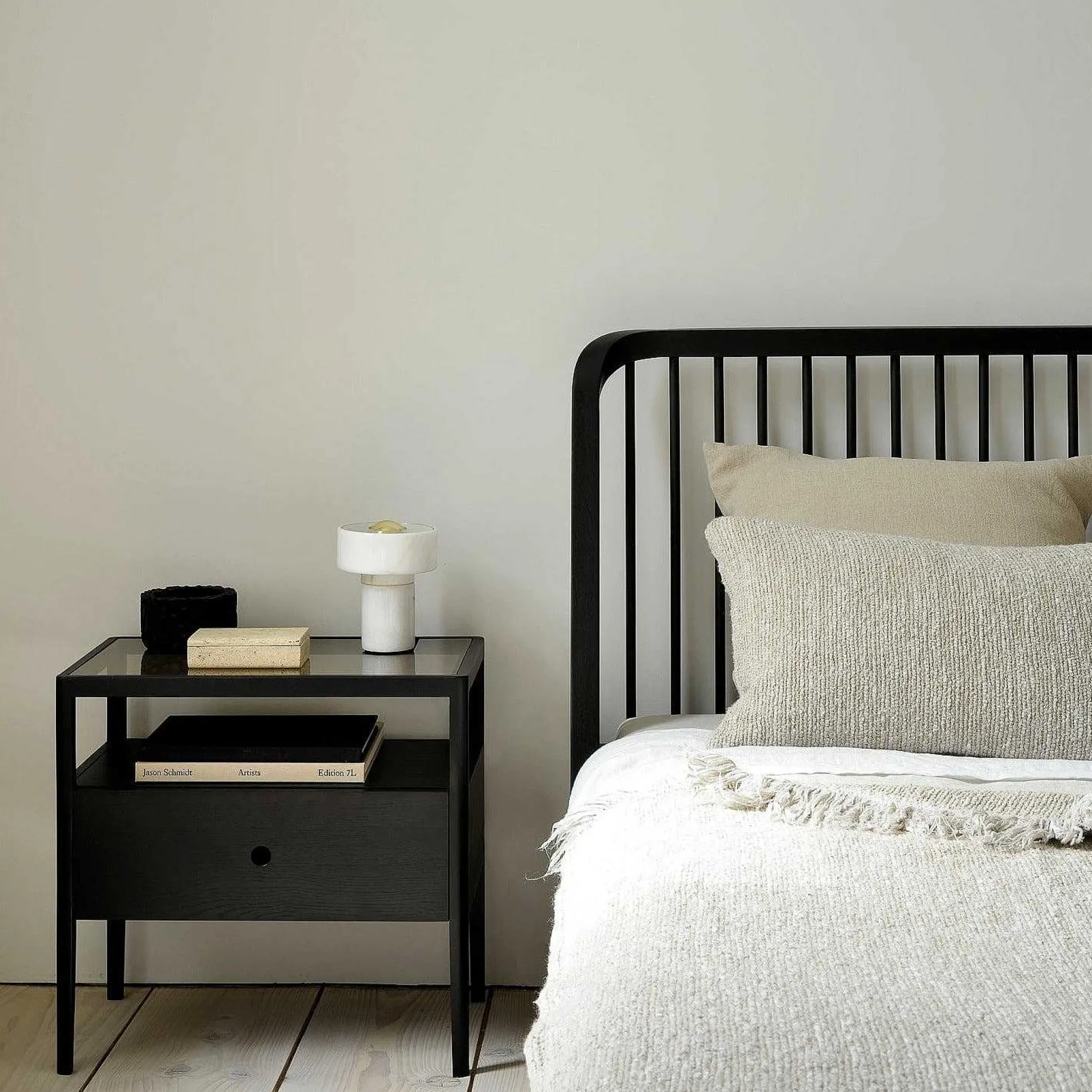 Spindle Solid Black Oak Bedside Table