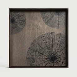 Square Black Slices Varnished Wood Tray, Large