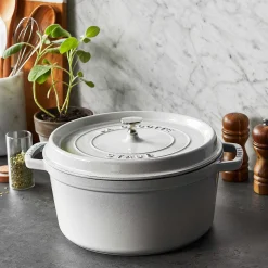 Staub Round Cocotte, 7qt, White Truffle