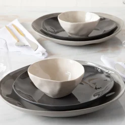 Tam Stoneware Side Plate, Slate, Set of 4^Be Home Shop