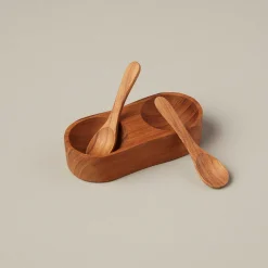 Teak Salt & Pepper Cellar with Spoons