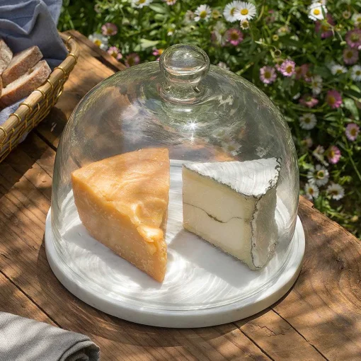White Marble & Glass Cloche